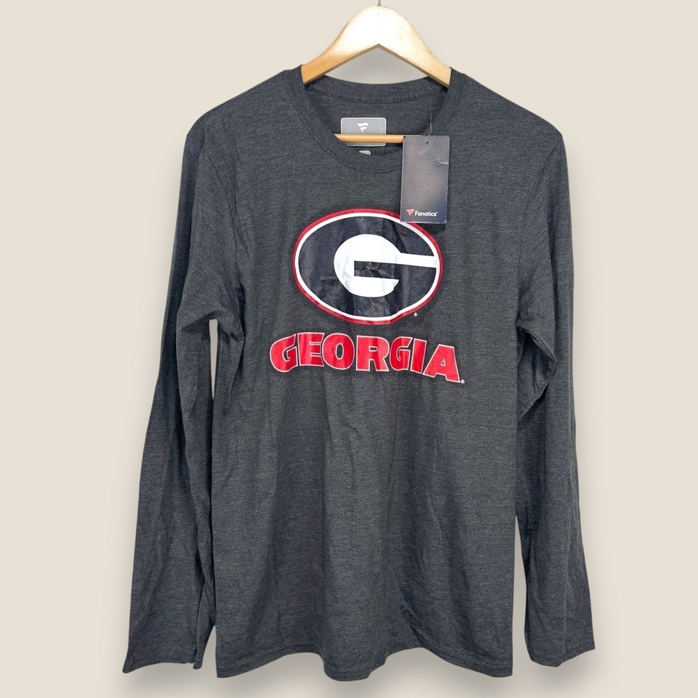 NEW Georgia Bulldogs Long Sleeve T-Shirt Men Medium Gray Cotton Fanatics UGA